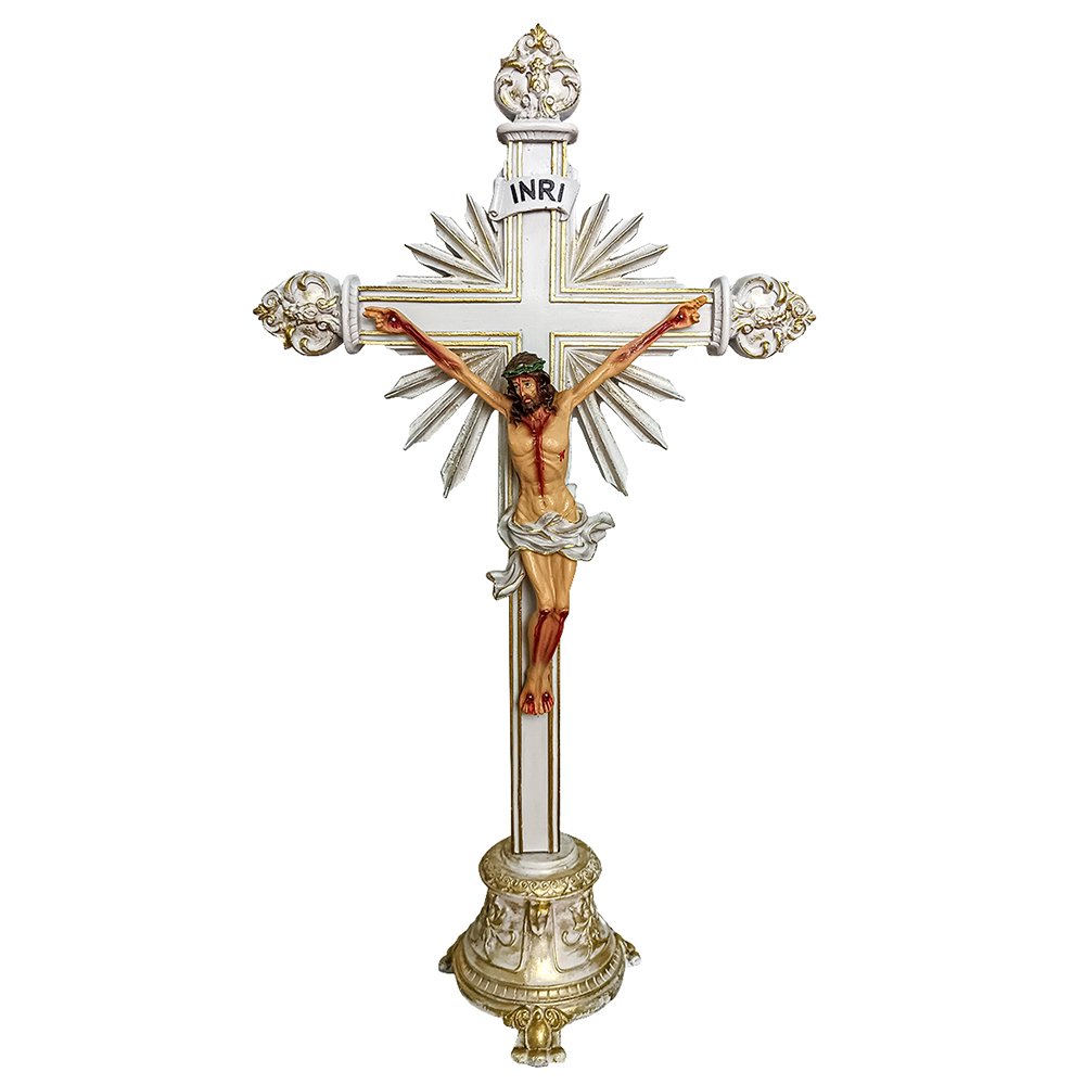 Crucifixo com base em Madeira e Resina importada 25 x 16 cm - Loja