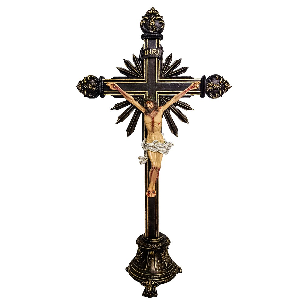 Crucifixo com base em Madeira e Resina importada 25 x 16 cm - Loja