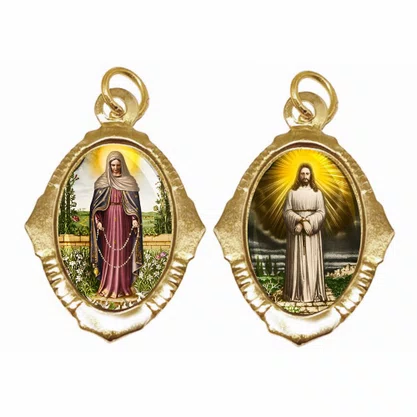 100 Unidades - Medalha Chapa Nossa Senhora das Lágrimas e Jesus Manietado Frente e Verso