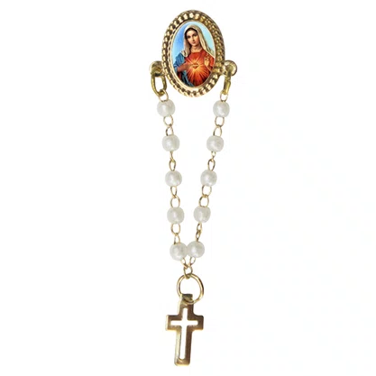 12 unid - Boton Imaculado Coração de Maria com Terço Pérola
