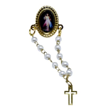 12 unid - Bóton Jesus Misericordioso Oval Terço Pérola