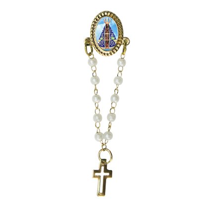 12 unid - Boton Nossa Senhora Aparecida com Terço Pérola