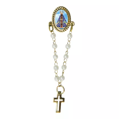 12 unid - Boton Nossa Senhora Aparecida com Terço Pérola