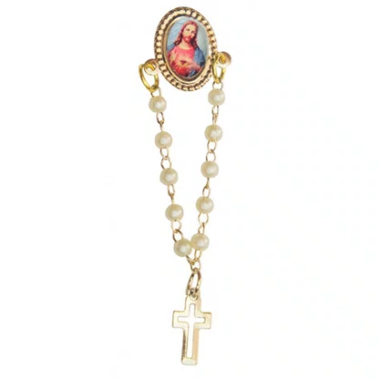 12 unid - Boton Sagrado Coração de Jesus com Terço Pérola