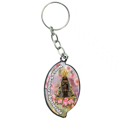 12 Unid - Chaveiro Chapa Aba Nossa Senhora Aparecida Flores