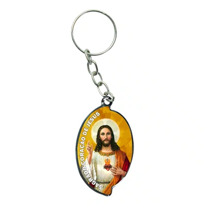 12 Unid - Chaveiro Chapa Aba Sagrado Coração de Jesus