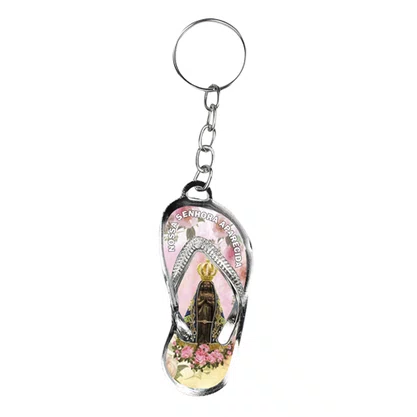12 Unid - Chaveiro Chapa Chinelo Nossa Senhora Aparecida Flores