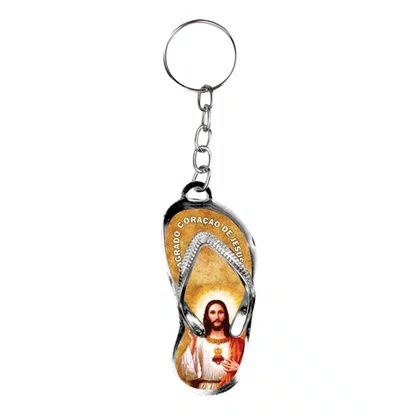 12 Unid - Chaveiro Chapa Chinelo Sagrado Coração de Jesus 