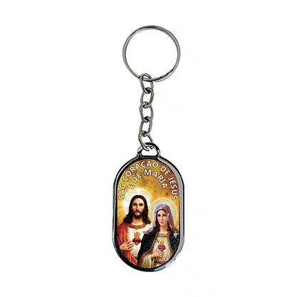12 Unid - Chaveiro Chapa Sagrado Coração de Jesus e Imaculado Coração de Maria