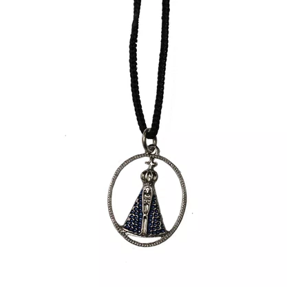 12 Unid - Cordão Nossa Senhora Aparecida Oval Azul e Prata 3 mm