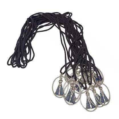 12 Unid - Cordão Nossa Senhora Aparecida Oval Azul e Prata 3 mm