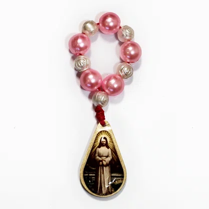 12 unid - Dezena de Dedo Nossa Senhora das Lágrimas e Jesus Manietado Frente e Verso Conta Transparente - 8 mm