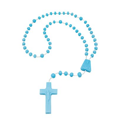 12 Unid - Terço Nylon Azul Claro Leitoso Entremeio Sagrado Coração de Jesus e Nossa Senhora Aparecida 27cm