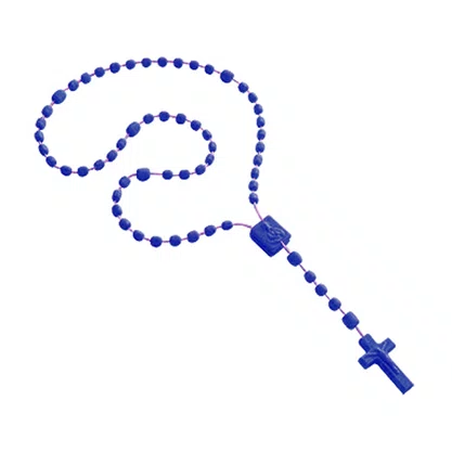 12 unid - Terço Nylon Azul Escuro Leitoso Entremeio Sag Coração de Jesus e Nossa Senhora Aparecida