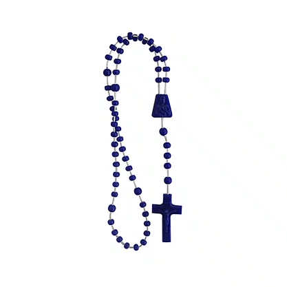 12 Unid - Terço Nylon Azul Translúcido Entremeio Sagrado Coração de Jesus e Nossa Senhora Aparecida 27cm