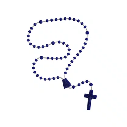 12 Unid - Terço Nylon Azul Translúcido Entremeio Sagrado Coração de Jesus e Nossa Senhora Aparecida 27cm