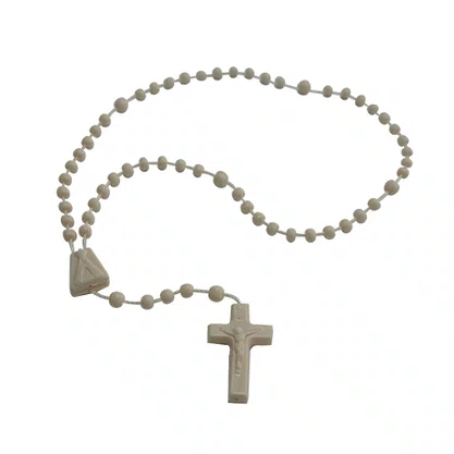 12 unid - Terço Nylon Bege Leitoso Entremeio Sag Coração de Jesus e Nossa Senhora Aparecida  27cm