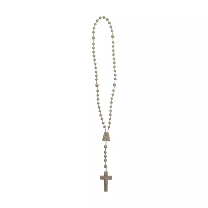 12 unid - Terço Nylon Bege Leitoso Entremeio Sag Coração de Jesus e Nossa Senhora Aparecida  27cm