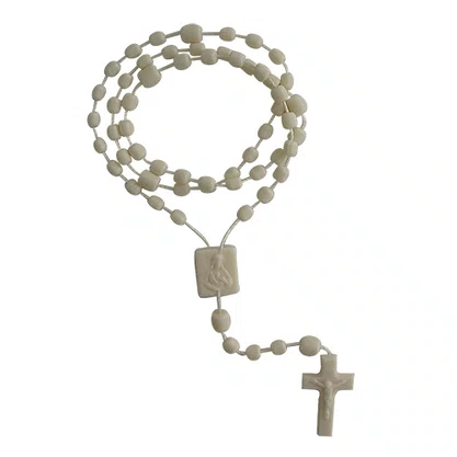 12 unid - Terço Nylon Bege Leitoso Entremeio Sag Coração de Jesus e Nossa Senhora Aparecida