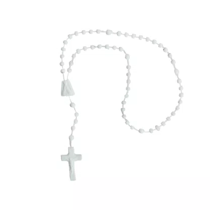 12 unid - Terço Nylon Branco Leitoso P