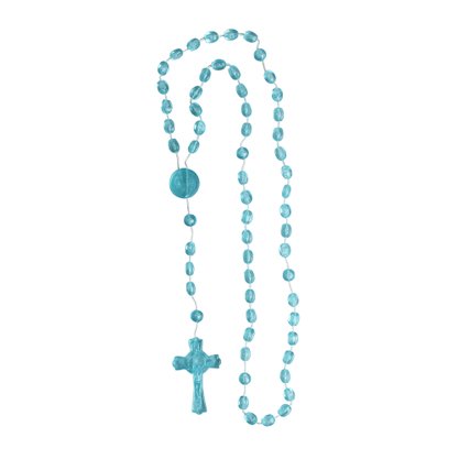 12 Unid - Terço Nylon G São Bento Transparente Azul Claro