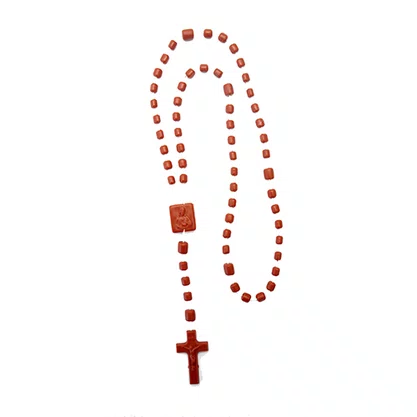 12 unid - Terço Nylon Marrom Claro Leitoso Entremeio Sag Coração de Jesus e Nossa Senhora Aparecida  34cm