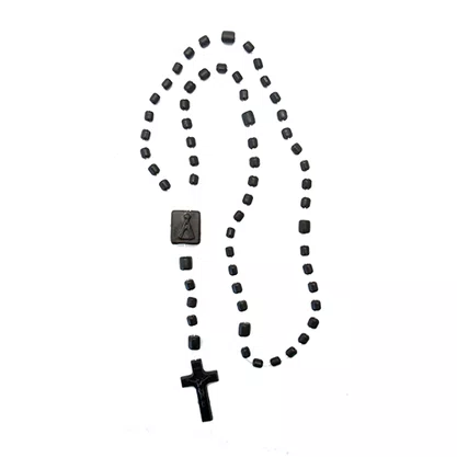 12 unid - Terço Nylon Marrom Leitoso Entremeio Sag Coração de Jesus e Nossa Senhora Aparecida  34cm