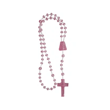 12 Unid - Terço Nylon Rosa Translucido Entremeio Sagrado Coração de Jesus e Nossa Senhora Aparecida 27cm