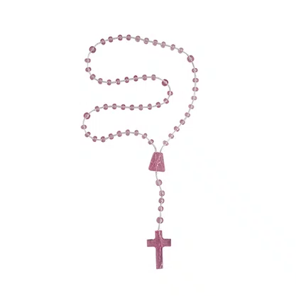 12 Unid - Terço Nylon Rosa Translucido Entremeio Sagrado Coração de Jesus e Nossa Senhora Aparecida 27cm