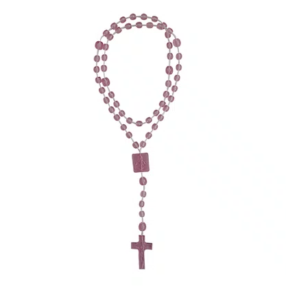 12 Unid - Terço Nylon Rosa Transparente Entremeio Sagrado Coração de Jesus e Nossa Senhora Aparecida 34cm