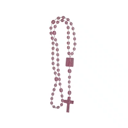 12 Unid - Terço Nylon Rosa Transparente Entremeio Sagrado Coração de Jesus e Nossa Senhora Aparecida 34cm