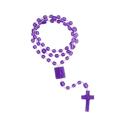12 unid - Terço Nylon Roxo Translúcido Entremeio Sag Coração de Jesus e Nossa Senhora Aparecida 34cm