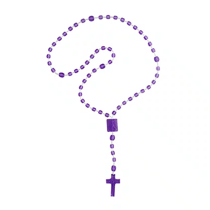 12 unid - Terço Nylon Roxo Translúcido Entremeio Sag Coração de Jesus e Nossa Senhora Aparecida 34cm