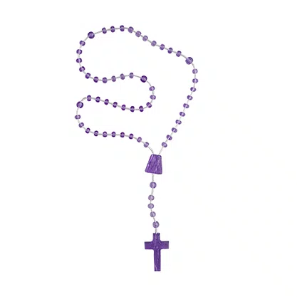 12 unid - Terço Nylon Roxo Translúcido Entremeio Sagrado Coração de Jesus e Nossa Senhora Aparecida  27cm