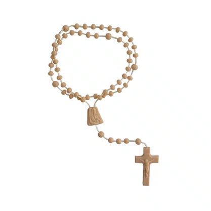 12 Unid - Terço Nylon Salmão Leitoso Entremeio Sagrado Coração de Jesus e Nossa Senhora Aparecida 27cm