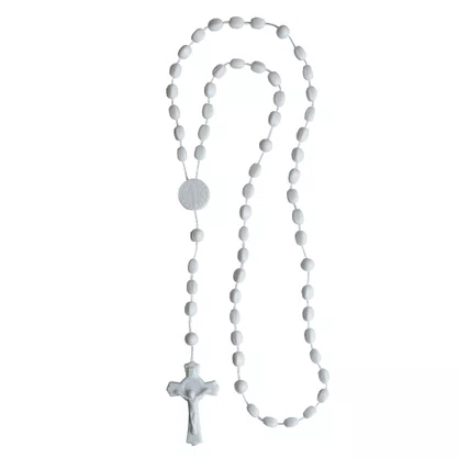 12 unid - Terço Nylon São Bento Branco Leitoso 40cm