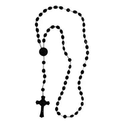 12 Unid - Terço Nylon São Bento Leitoso Preto G