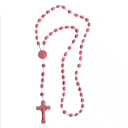 12 unid - Terço Nylon São Bento Rosa Leitoso 6 mm