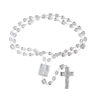 12 Unid - Terço Nylon Transparente Cristal Entremeio Sag Coração de Jesus e Nossa Senhora Aparecida 5 mm