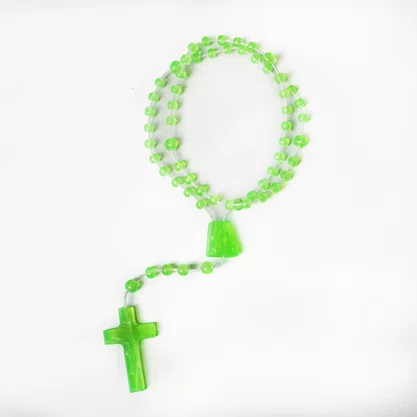12 unid - ﻿Terço Nylon Transparente Verde Limão P