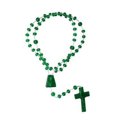 12 unid - Terço Nylon Verde Escuro Translucido Entremeio Sagrado Coração de Jesus e Nossa Senhora Aparecida 4 mm