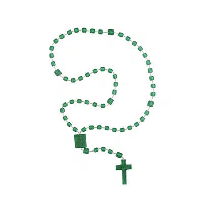 12 unid - Terço Nylon Verde Escuro Translucido Entremeio Sag Coração de Jesus e Nossa Senhora Aparecida 34cm