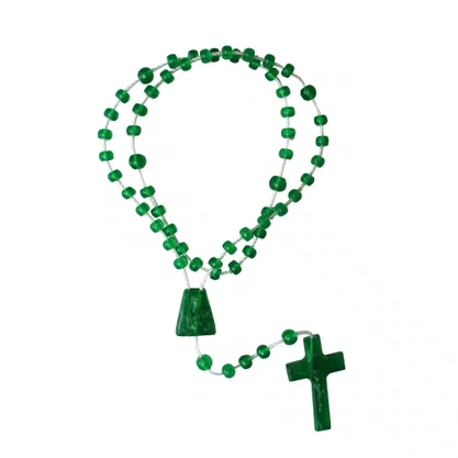 12 unid - Terço Nylon Verde Escuro Translúcido Entremeio Sagrado Coração de Jesus e Nossa Senhora Aparecida 4 mm