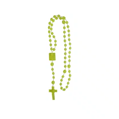 12 unid - Terço Nylon Verde Leitoso Entremeio Sag Coração de Jesus e Nossa Senhora Aparecida