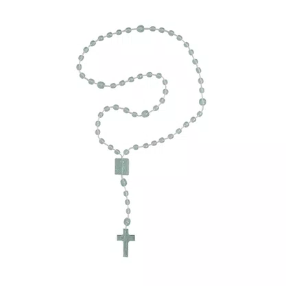 12 Unid - Terço Nylon Verde Translúcido Entremeio Sagrado Coração de Jesus e Nossa Senhora Aparecida 34cm