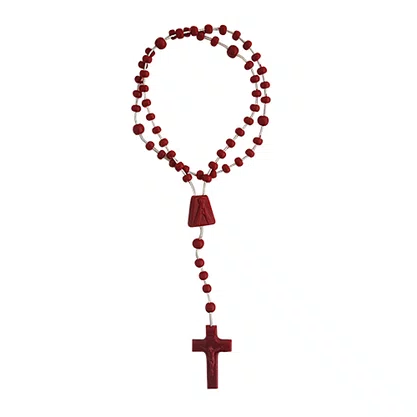 12 unid - Terço Nylon Vermelho Leitoso Entremeio Sag Coração de Jesus e Nossa Senhora Aparecida  27cm
