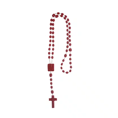 12 unid - Terço Nylon Vermelho Leitoso Entremeio Sag Coração de Jesus e Nossa Senhora Aparecida 34cm