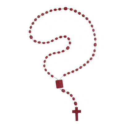 12 unid - Terço Nylon Vermelho Leitoso Entremeio Sag Coração de Jesus e Nossa Senhora Aparecida 34cm