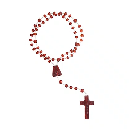 12 unid - Terço Nylon Vermelho Translucido Entremeio Sag Coração de Jesus e Nossa Senhora Aparecida  27cm