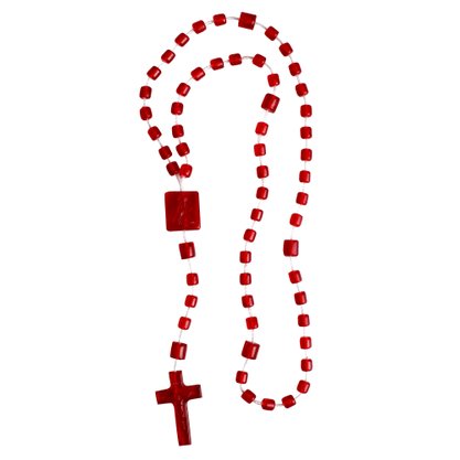 12 unid - Terço Nylon Vermelho Translucido Entremeio Sag Coração de Jesus e Nossa Senhora Aparecida
